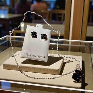 Elegant Black Ónix Sterling Silver 925 Jewelry Set